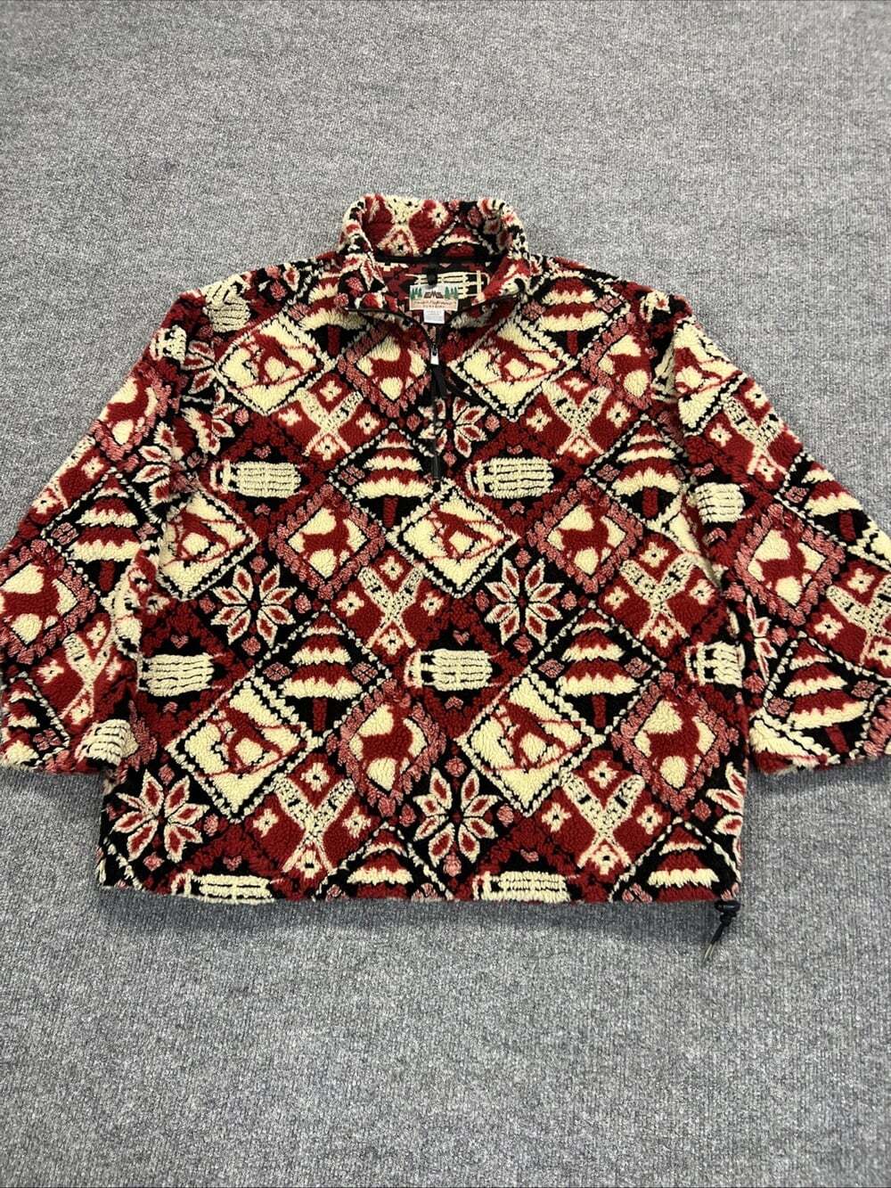 Vintage EMS Motif Design Fullprint Half Zip Pullover Fleece Rare Women’s Large